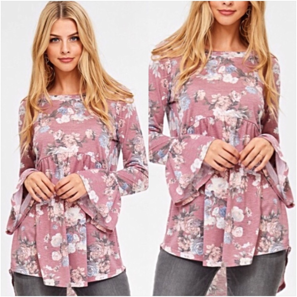 Bohemian Floral Flowy Soft Babydoll TunicTop SM - Picture 2 of 8